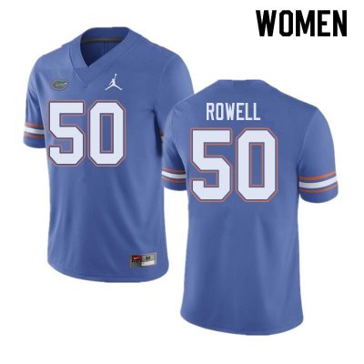 Women's Florida Gators #50 Tanner Rowell NCAA Jordan Brand Blue Authentic Stitched College Football Jersey DRR8062ZL